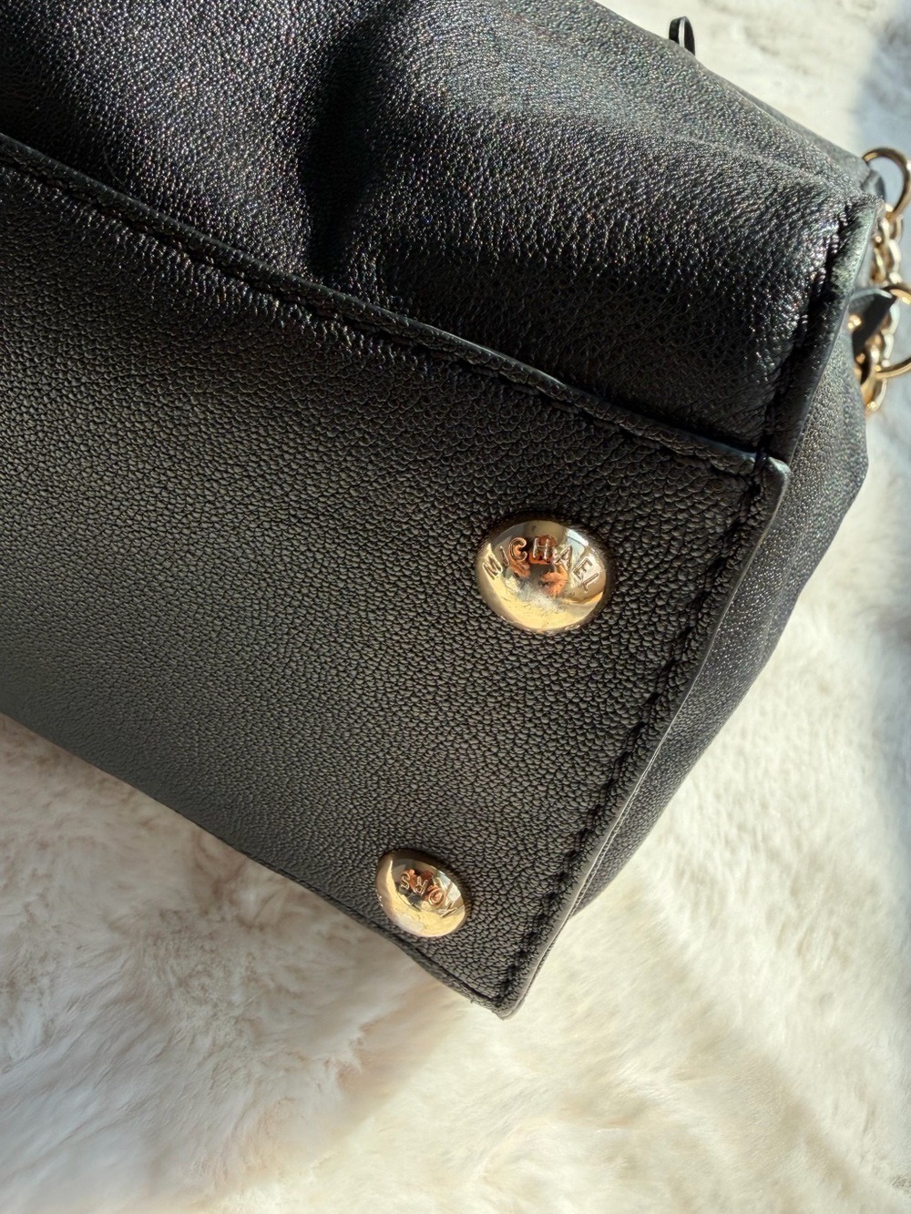 Michael Kors Hamilton Black Leather Tote with Gold MK Lock - Picture 7 of 14